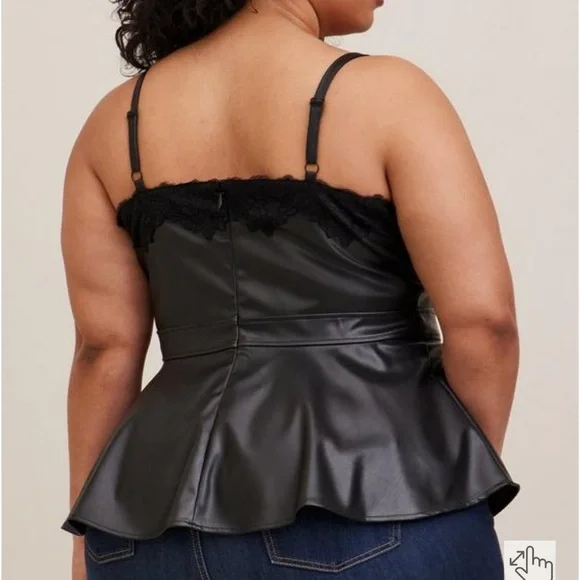 TORRID Peplum Faux Leather Lace Trim Cami Size 1 - Picture 2 of 7